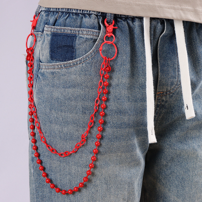 Street Fashion Jewelry - Bright Red Beaded Multi‑Layer Pants Chain