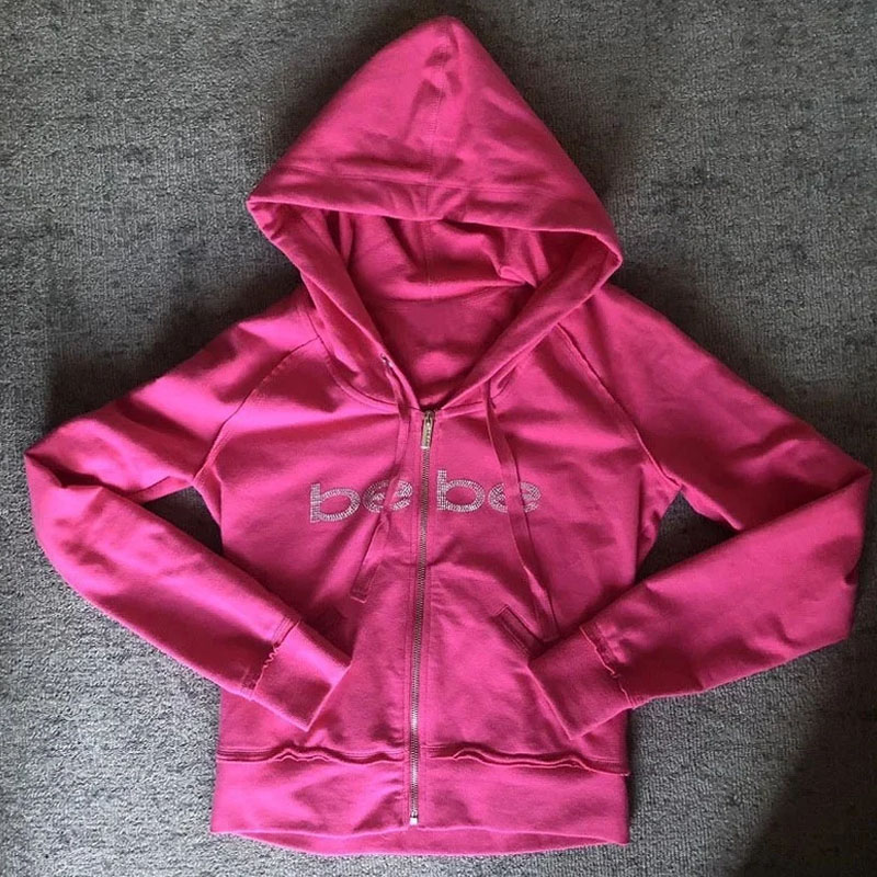 Street Fashion Kpop - Y2K Rhinestone Hoodies Women Gothic Zip