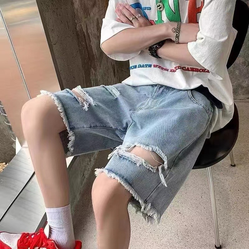 Street Fashion Hong Kong - Summer Men's Denim Shorts Retro Ripped