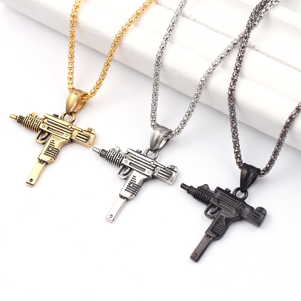 Punk Uzi Pistol Machine Gun Ne - Street Fashion Jewelry 评论和价格