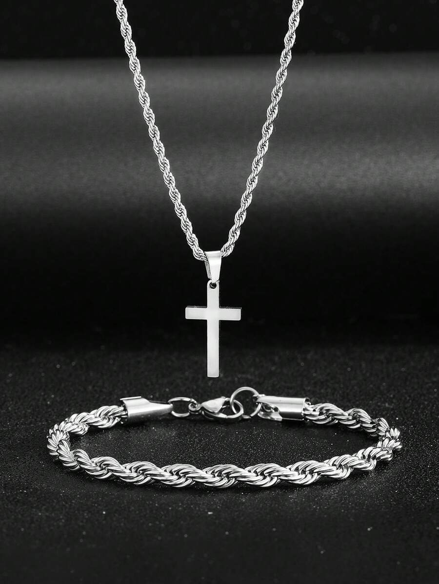 1 Set Stainless Steel Cross Pe - Street Fashion Jewelry 评论和价格