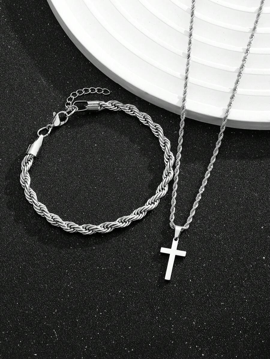1 Set Stainless Steel Cross Pe - Street Fashion Jewelry 评论和价格