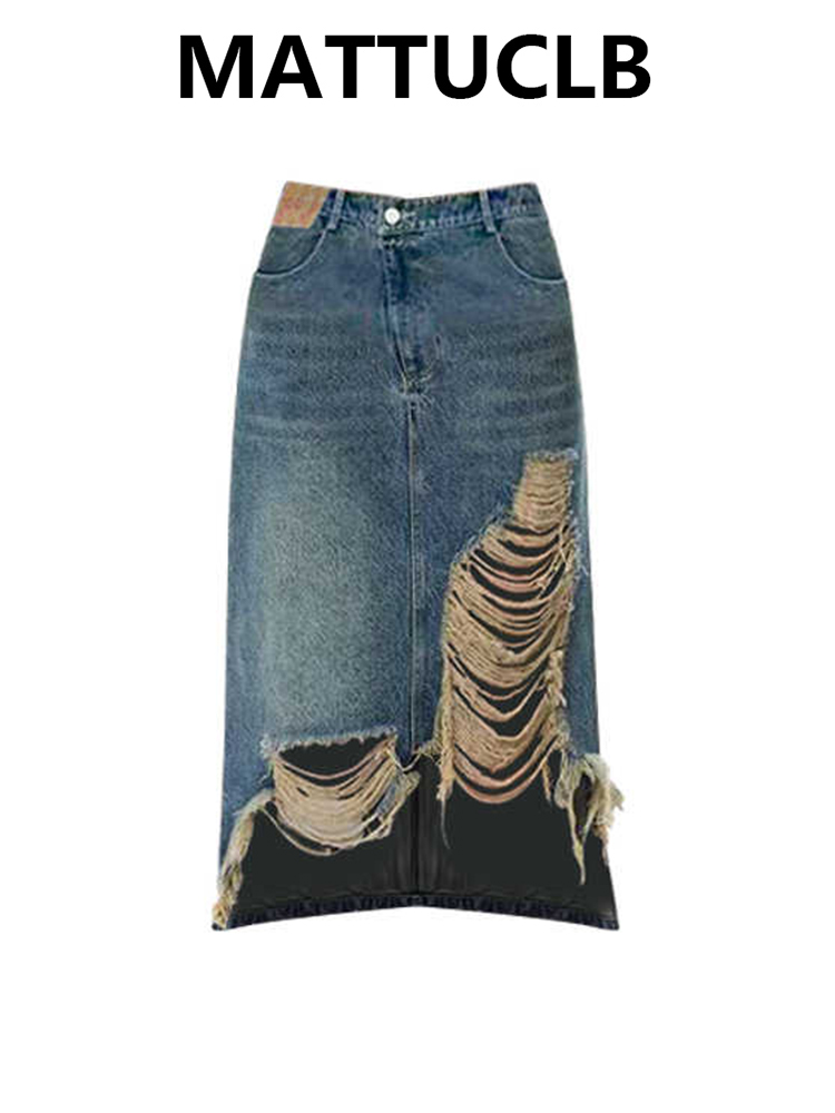 Women 2000s Midi Skirt Ripped  - Street Fashion Kpop 评论和价格