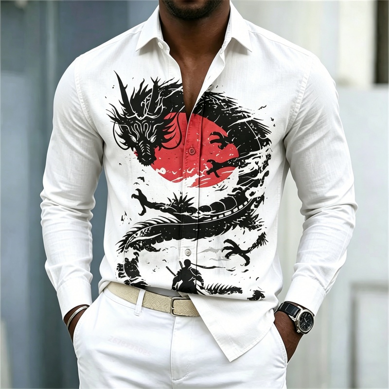 2026 New Men's Shirt White Bla - Street Fashion Casual 评论和价格