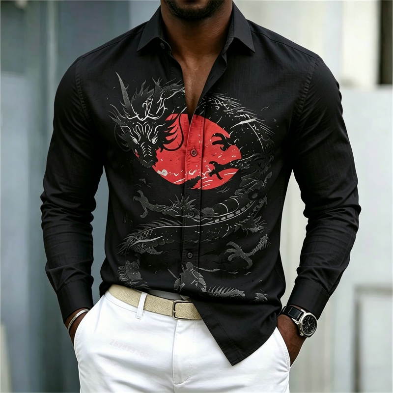 2026 New Men's Shirt White Bla - Street Fashion Casual 评论和价格