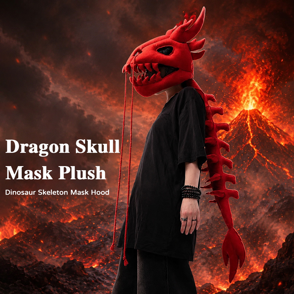 Dragon Skull Spine Plush Hood  - Street Fashion In Chinese 评论和价格
