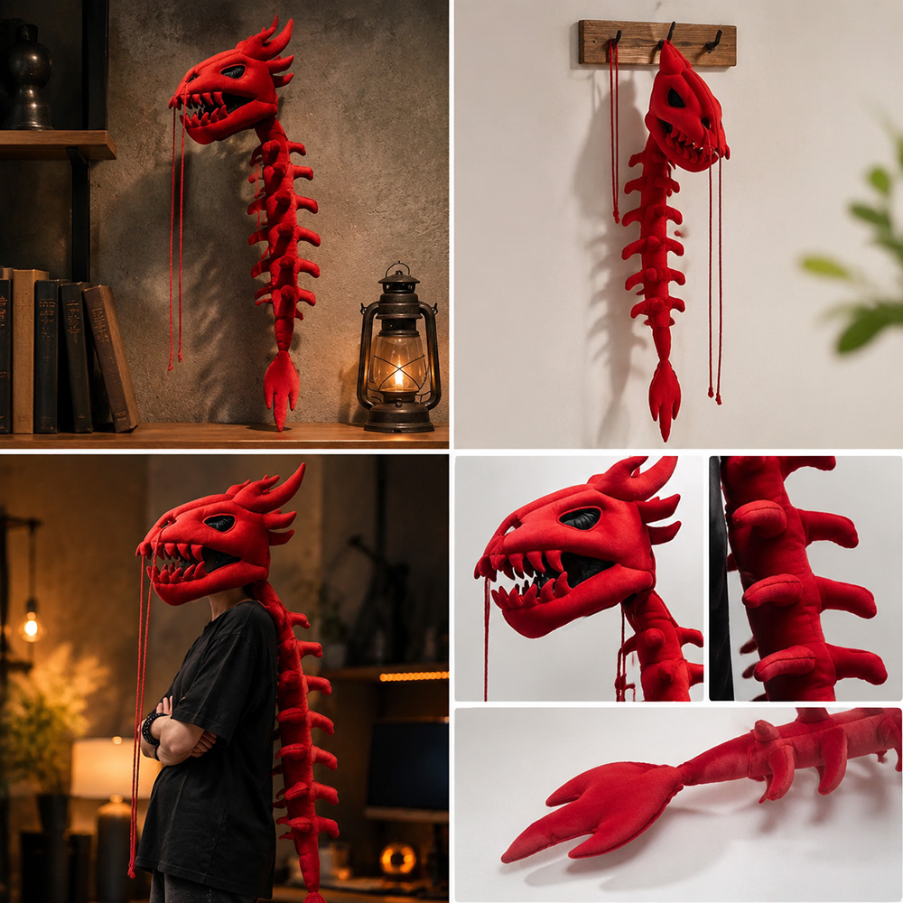 Dragon Skull Spine Plush Hood  - Street Fashion In Chinese 评论和价格