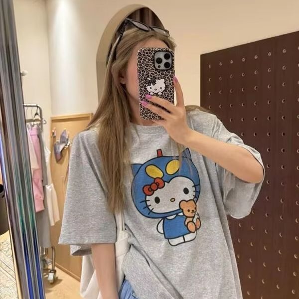 Short Sleeved Hello Kitty Prin - Street Fashion Casual 评论和价格