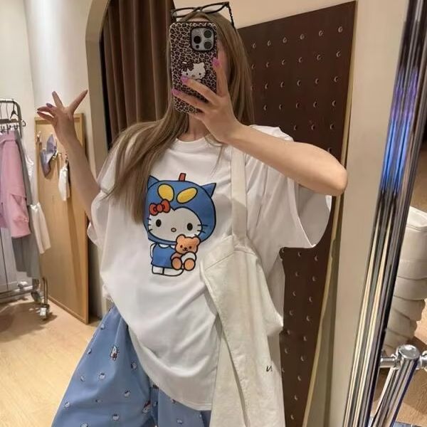 Short Sleeved Hello Kitty Prin - Street Fashion Casual 评论和价格