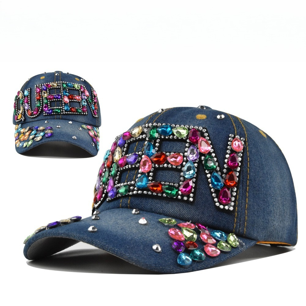 Queen Rhinestone Denim Basebal - Queen Street Fashion 评论和价格