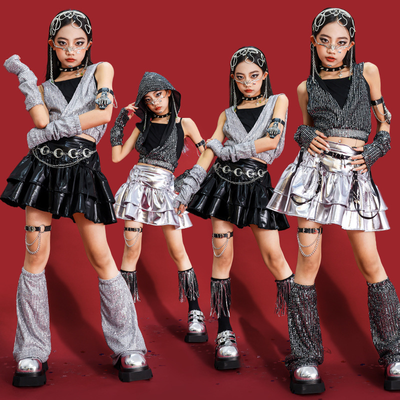 Girls Hip Hop Sequin Crop Hood - Street Fashion Goth 评论和价格