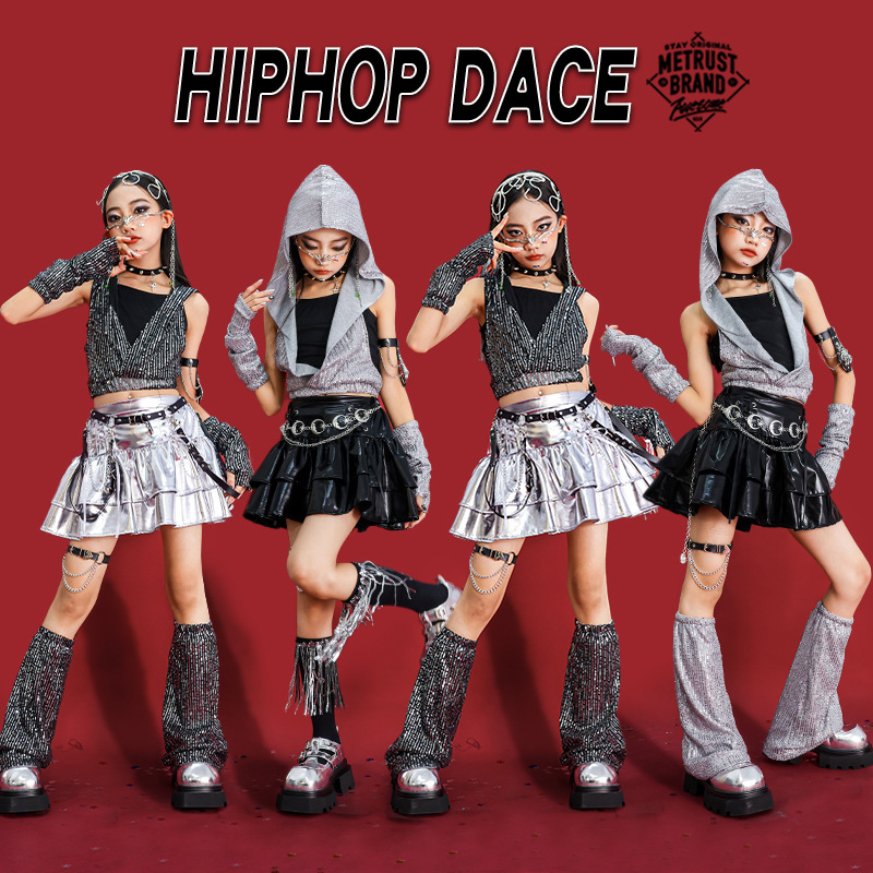 Girls Hip Hop Sequin Crop Hood - Street Fashion Goth 评论和价格